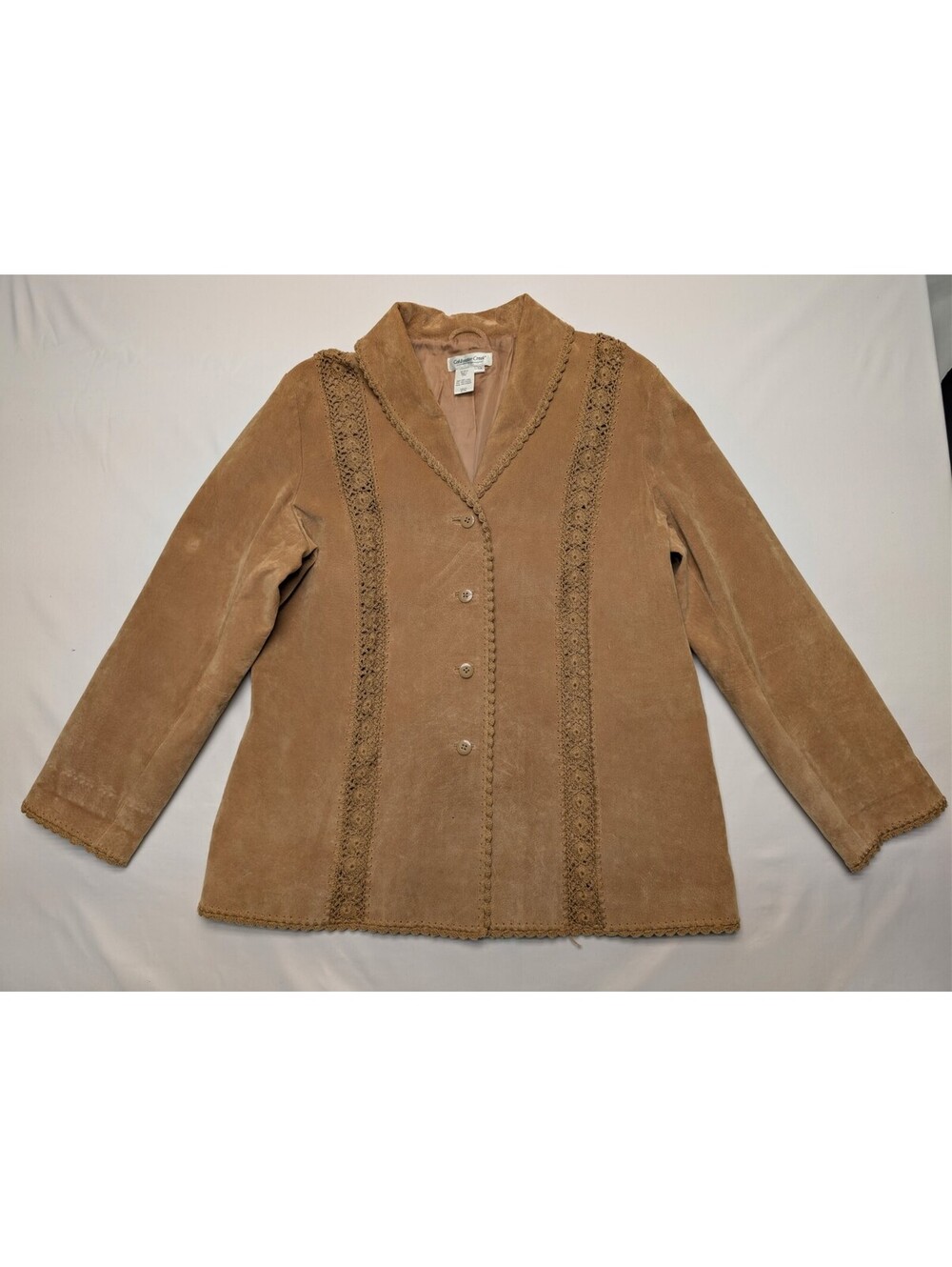VTG Coldwater Creek Brown Suede Leather Lace Boho Jacket Cottagecore Sz 1X